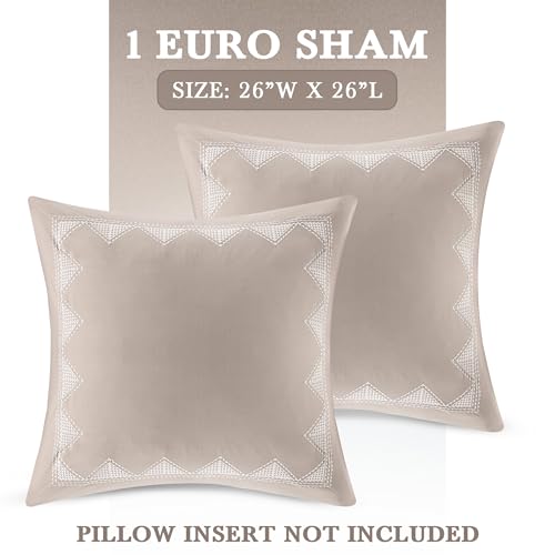 Image of INK+IVY Single 100% Cotton Euro Sham - European Square Decorative Pillow Cover, Hidden Zipper Closure (Pillow Insert NOT Included), Isla, Geometric Taupe, 26 inchx26 inch