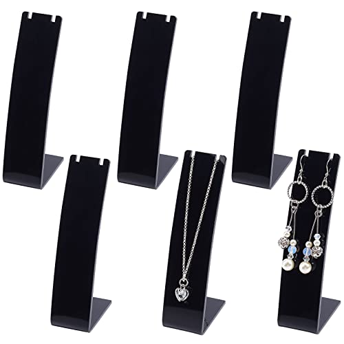 FINGERINSPIRE 6PCS Acrylic Necklace Holder (Black, 11.5cm Height) Earring Stand L-Shape Jewellery Organizer Mini Jewelry Holder for Earring Necklace Chain Pendant Dangling Slant Back Display