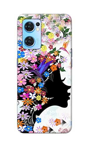 Image of Printed Hard Back Cover Case for Oppo Reno7 5G | Oppo Reno 7 5G Back Cover (Floral Hairstyle Girl) -1803