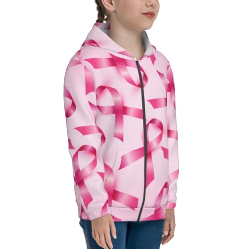 Breast Cancer Ribbons Awareness Kid Hoodies Boys Zip Up Sweatshirts Girls Pullover with Pocket4