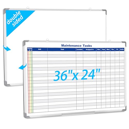 Lincia Double Sided Magnetic Maintenance Task Whiteboard Large Dry Erase 36 x 24 Inch Erasable Task Planner White Board for Wall Employee Assignment Tracker for Office Managing and Tracking Tasks