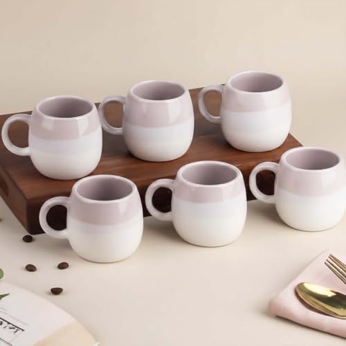 Image of The Earth Store Ovule Tuscany Cup Set of 6 for Tea, Small Coffee Chai Serving Cups Microwave Safe Ideal Gifts for Anniversary, Housewarming Parties | Diwali Gifts Set for Family and Friends 200 ML