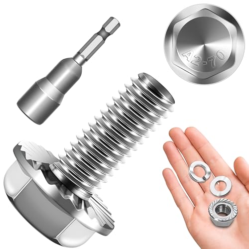 M6x1.0 Bolt (10 Sets) M6 x 16mm Flanged Hex Head Nuts and Bolts, M6 Flange Hexagon Screws with Nuts and Washers, 304 Stainless Steel 18-8 Metric Bolt Assortment, DIN 6921, By Mywish