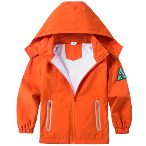 Boys Rain Jacket with Detachable Hood Lightweight Raincoats for Kids