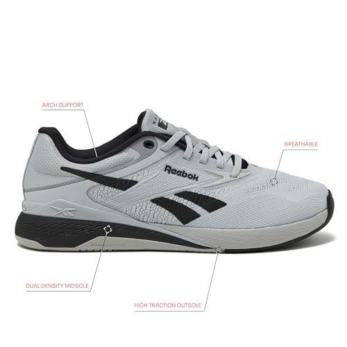 Reebok Nano X5 Mens Shoes, Cross Training Sneakers for Men, Grey 1/Black, 9.5