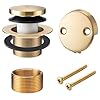 BOOMIBOO Bathtub Drain Tip-Toe Trim Set with Two-Hole Overflow Faceplate, Bath Tub Drains Conversion Kit with Universal Fine/Coarse Thread, Replacement Bathtub Drain Stopper Assembly, Brushed Gold