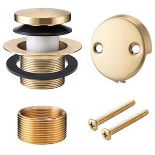 BOOMIBOO Bathtub Drain Tip-Toe Trim Set with Two-Hole Overflow Faceplate, Bath Tub Drains Conversion Kit with Universal Fine/Coarse Thread, Replacement Bathtub Drain Stopper Assembly, Brushed Gold