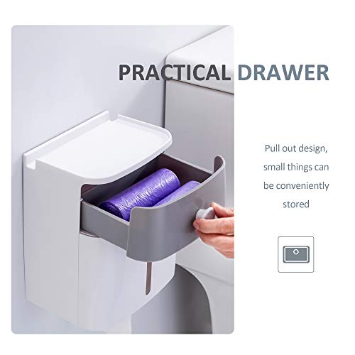 YOHOM Adhesive Toilet Paper Roll Holder with Storage Drawer Bathroom Tissue Box Wall Organizer Shower Facial Tissue Holder for Roll Toilet Paper - Thumbnail 7