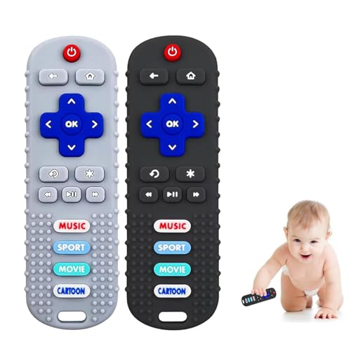 Image of 2-Pack Baby Remote Control Teether Toy for Babies 0-18 Months Silicone Infant Teething Toys Boys Girls Infants Teething Toys (Black + Gray)