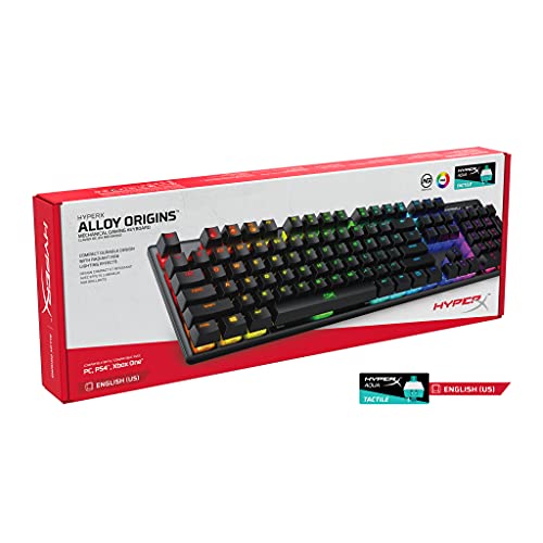 Hyperx Alloy Origins - Mechanical Gaming Keyboard, Software-Controlled Light & Macro Customization, Compact Form Factor, Rgb Led Backlit - Tactile Hyperx Aqua Switch (Renewed) #TOP5