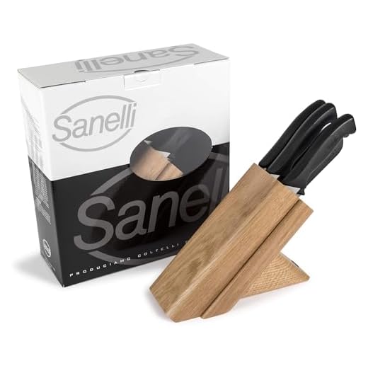 Sanelli, Ceppo in Legno Massello di Rovere con 5 Coltelli Manico Antiscivolo Skin Nero