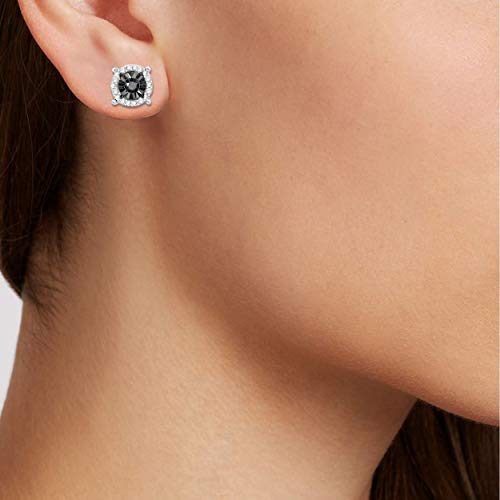 NATALIA DRAKE Black Diamond Stud Earrings for Women or Men in Rhodium Plated Sterling Silver Halo Style Flat Back Post Earring2