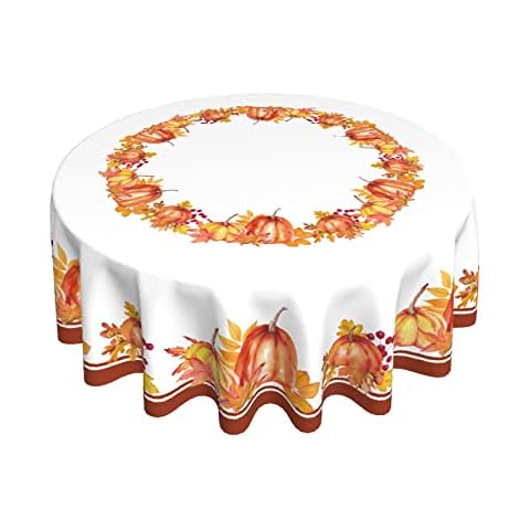 Autumn Pumpkin Round Tablecloth 60 Inch Fall Harvest Thanksgiving Tablecloth Pumpkin and Fall Leaf Table Cloth Farmhouse Rustic Elegant Table Cover Decorative for Indoor Outdoor Cover