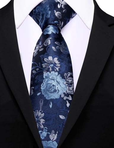 Image of Barry.Wang Floral Ties for Men Flower Necktie with Tie Clip Formal