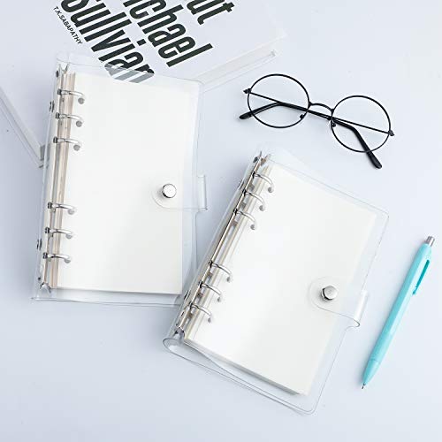 2 peças A6 capa de encaixe transparente de PVC macio, 6 anéis, fecho de botão, folha, folha, caderno