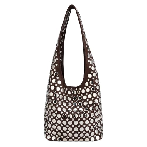 Image of Studded Y2K Purses for Women Punk PU Leather Shoulder Hobo Bags Trendy Underarm Tote Handbags