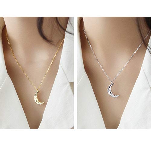 Dtja Boho Moon Necklace for Women Girls Sterling Silver Simple Delicate Crescent Half Moon Phase Karma Choker Pendant Necklace Adjustable Chain Handmade Hammered Jewelry3
