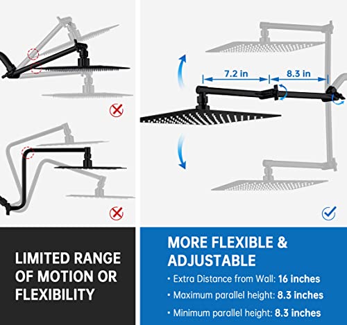 G-Promise Shower Head Extension Arm,16" Solid Brass Adjustable Extender With Lock Joint, Standard 1/2", Rise Or Lower Rainfall And Fixed Shower Head, Height/Angle Adjustable Extension Arm Attachment #TOP3