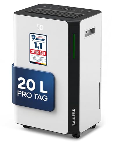 Luftentfeuchter 20 L/Tag | Niedriger Energieverbrauch | Ablaufschlauch für Dauerbetrieb | Elektrischer Raumentfeuchter, Dehumidifier für Home, Keller, Wohnung