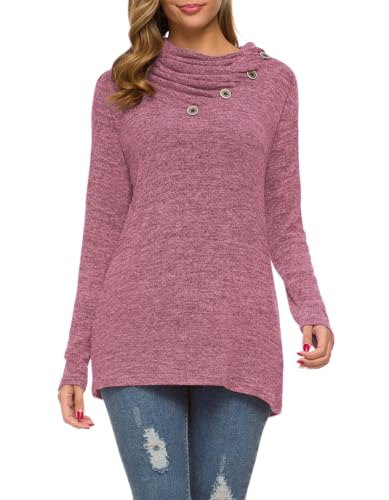 Image of WEACZZY Women's Long Sleeve Shirts Button Cowl Neck Casual Loose Tunic Tops Blouse Dressy Fashion 2026