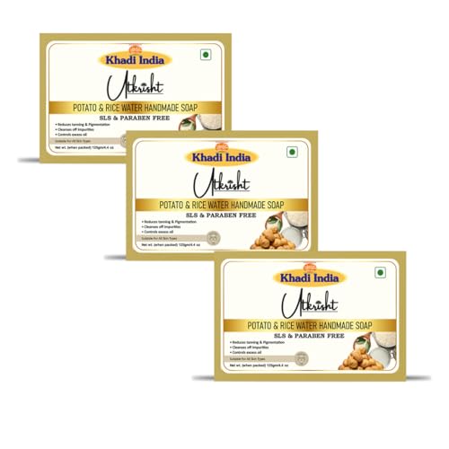 Image of Khadi Potato & Rice Water Handmade Bathing Soap Bar 125g (Pack of 3) | Natural & Herbal | Glowing & Brightening | Deep Cleansing | For Dark Sports & Oil Control | All Skin Types | Men & Women