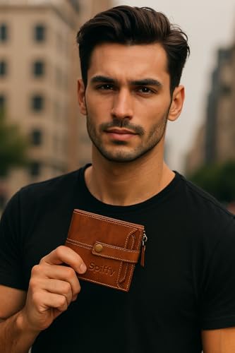 Spiffy Brown Genuine Leather Wallet for Men, Stylish Men Wallet, RFID Blocking Slim Bifold Card Holder Wallet with 12 Card Slots