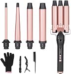 UNOBEY 5 in 1 Curling Wand Set, Three Barrel Curling Iron Set with 3 Barrel Curling Iron and 4 Interchangeable Ceramic Curling Wand(0.5”-1.25”), Fast Heating, Include Glove & 2 Clips
