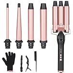 UNOBEY 5 in 1 Curling Wand Set, Three Barrel Curling Iron Set with 3 Barrel Curling Iron and 4 Interchangeable Ceramic Hair Curler Tools(0.5”-1.25”), Fast Heating, Include Glove & 2 Clips