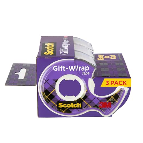 Scotch Gift Wrap Tape, Invisible, 3/4 in. x 300 in., 3 Tape Rolls with Dispensers