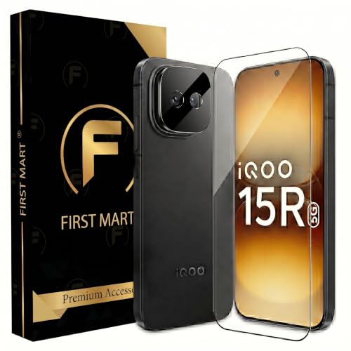 Image of FIRST MART Military-Grade Gorilla Tempered Glass for iQOO 15R With Black Camera Lens Protector & Installation Kit | Edge to Edge Coverage, Case Friendly, Anti-Scratch | Black