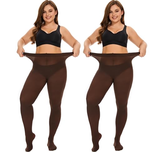 Image of DUCMODA Plus Size Tights for Women, Ultra Soft Solid Color Semi-Opaque Pantyhose, Nylon High Waist Stockings 1X 2X 3X 4X