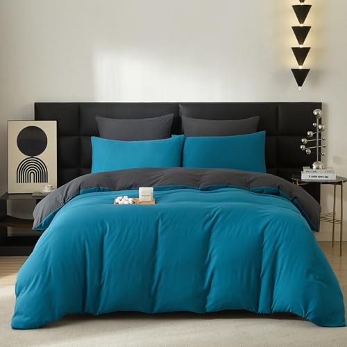 Gezu Bettwäsche 135x200cm Baumwolle Türkis Petrol Blau 2-Teilig...