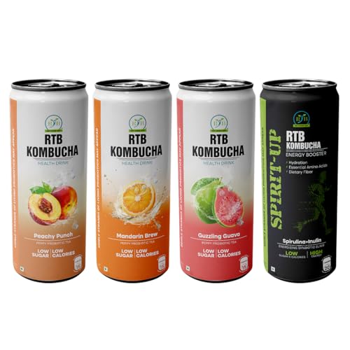 Image of RTB KOMBUCHA Combo of 4-250ml Each (Peach, Orange, Guava, Spirulina) Helps in Immune System & Digestive System(Kombucha Culture, Fruit Pulp & Organic Sugar)