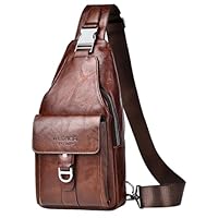Hjkiopc Bandouliere Sac de Poitrine Homme Sacoche business Loisir Dos PU Cuir Pochette Epaule Dos de Voyage pour Homme Femme (Brun Foncé-1)