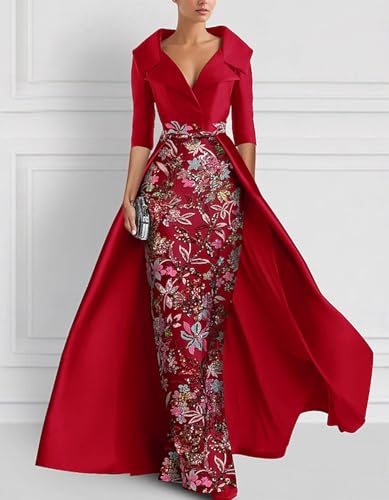 Formal Evening Dress Shirt Collar Half Sleeve Floor Length A-Line Elegant Wedding Party Gowns with Slit Appliques 20254