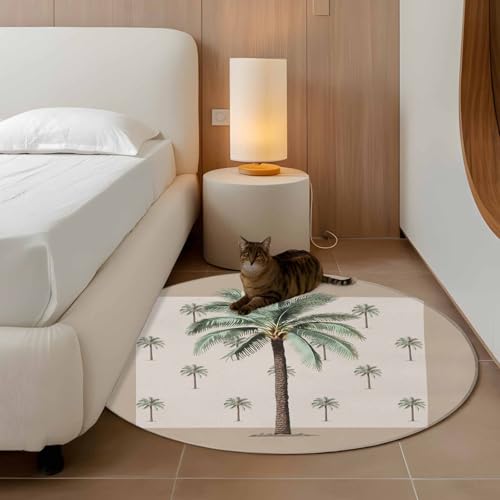 Tapete redondo 3.3 ft con diseño de palmeras miniatura 3