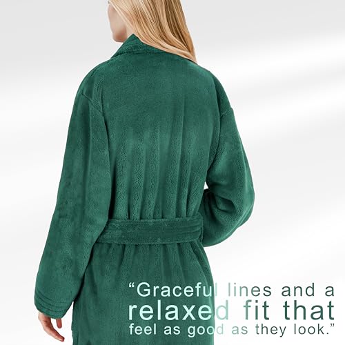 Image of American Soft Linen Women's Fleece Bathrobe - Luxury Soft, Plush, Fuzzy & Warm Turkish Robe for Women, Cozy Spa Quality Adult Bathroom Lounge Robe, Teal - S