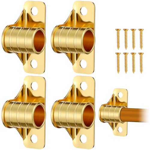 MorningRo 4 Pcs Outside Mount Curtain Rod Bracket 3/8" Brass Bracket Set for 3/8" Rodding (Gold)