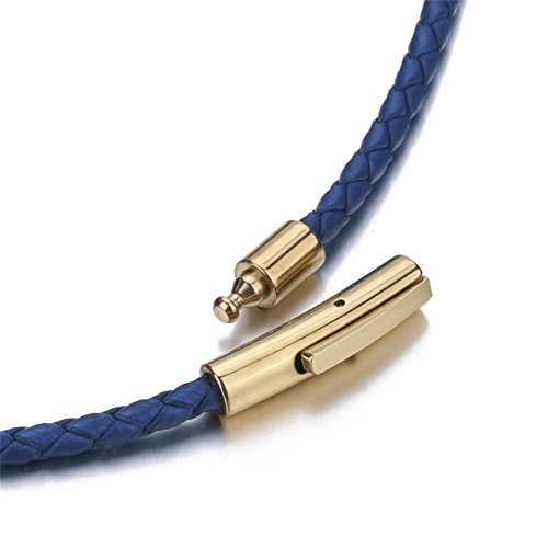 Elfasio 3Mm Mens Womens Black Braided Leather Cord Gold Stainless Steel Secure Clasp Necklace Chain 20 Inch #TOP4