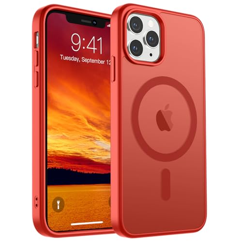 Image of SUPFINE Magnetic for iPhone 11 Pro Max Case Red | (Compatible with MagSafe)(Military Grade Drop Protection)Shockproof Translucent Matte Phone Cover