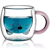 Qiuerte 250MLCreative Cartoon Cat Coffee Cup Cute Animal Double Glass Coffee Cup Transparent