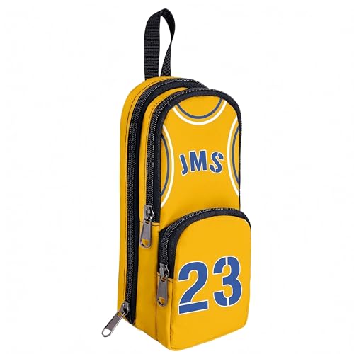 Shamoparty Caja de lápices de gran capacidad de baloncesto amarillo, regalos de baloncesto para niños, bolsa de lápices multicapa de doble capa, regalos de vacaciones para niños, almacenamiento de