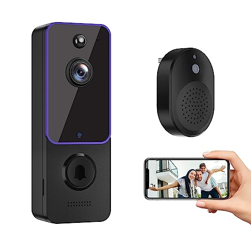 guggre Wireless Video Doorbell with Chime Ringer, Enhanced Security with AI Human Detection, 2-Way Audio, HD Night Vision, AES-128 Cloud Storage, Real-Time Alerts, Smart Home Protection (Purple)