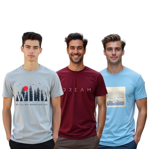 Image of Nobero Men's Graphic Printed Regular Fit Cotton T-Shirt (Pack of 3)