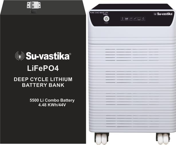 Su-vastika Pure sine Wave UPS 5500 Li with LiFePo4 Lithium Battery 4.48 KWh (Bluetooth/WiFi Monitoring & Inbuilt Digital Warranty) 3 Years Warranty on UPS & 5 Years replcement Guarantee Battery