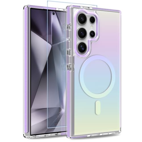 Image of Magnetic Case for Samsung Galaxy S24 Ultra [Compatible with Magsafe] [Anti-Yellowing] [1 Screen Protector] Slim Clear Iridescent Case for Galaxy S24 Ultra 6.8 inch, Purple