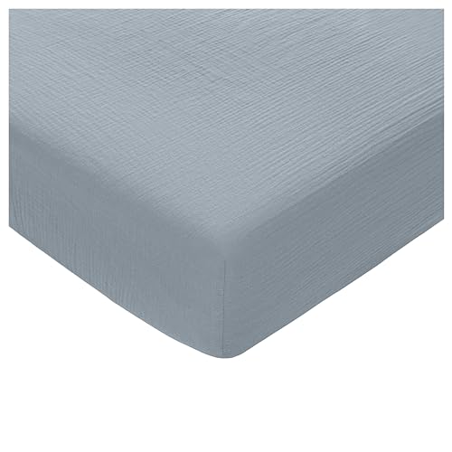 Image of Comfy Cubs 100% Muslin Cotton Fitted Crib Sheet - Soft, Standard & Breathable Crib Sheets for Toddler Mattress - Snug Fit, Secure Elastic with Beautiful Packaging for Boys & Girls - Pacific Blue