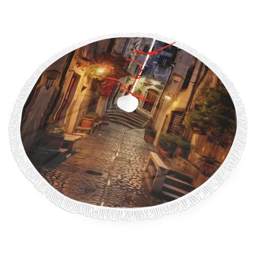 Falda italiana de árbol de calle vieja para fiesta de Navidad, alfombrilla de base de árbol de vacaciones