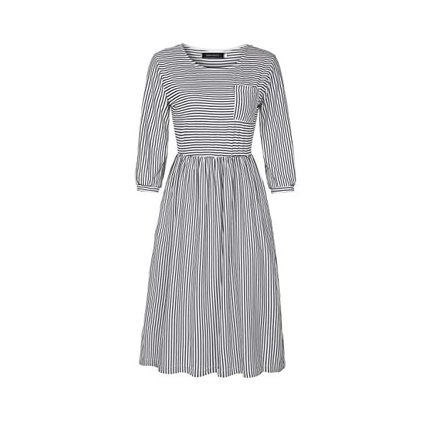 MEROKEETY-Womens-34-Balloon-Sleeve-Striped-High-Waist-T-Shirt-Midi-Dress MEROKEETY Women's 3/4 Balloon Sleeve Striped High Waist T Shirt Midi Dress