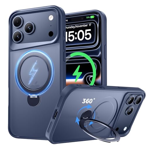 Xitufine Designed for iPhone 17 Pro Case with 360 Magnetic Stand [Compatible with MagSafe] [Military Drop Protection] Shockproof Translucent Matte Case for 17 Pro 6.3 Inch Deep Blue
